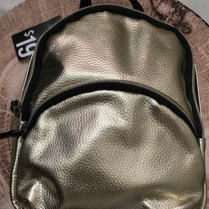 City Streets Metallic Gold Small Knapsack with Black Nylon Adjustable Straps